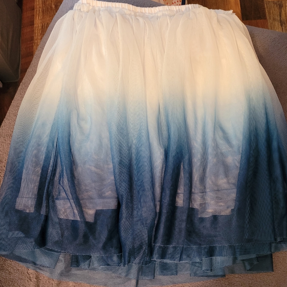 Sz 12 - Tea Skirt - White to Dark Blue Ombre